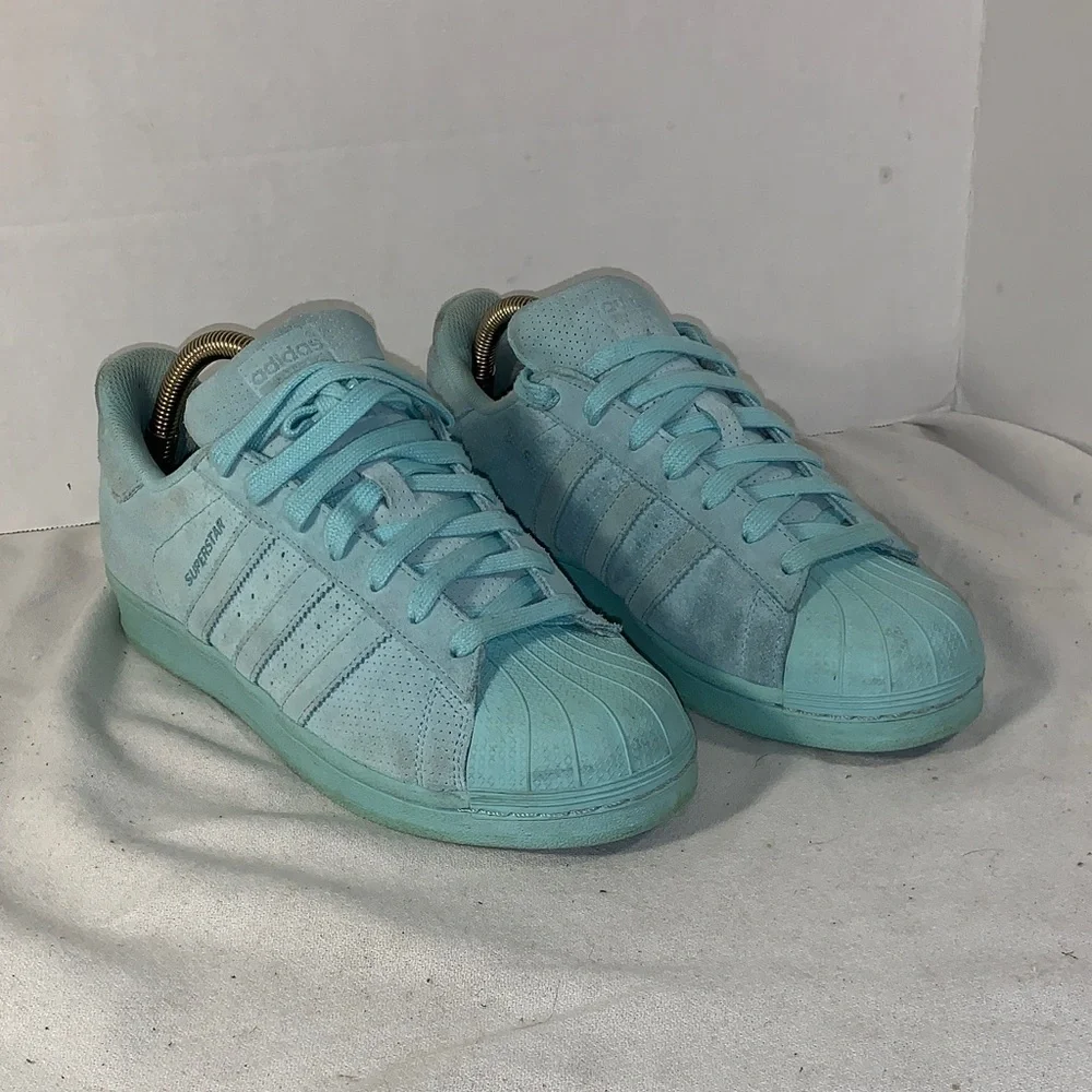 Adidas Mens Superstar RT Suede Shell-Toe Sneakers in Light Aqua